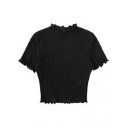 SweatyRocks Women's Short Sleeve Lettuce Trim Ribbed Knit Crop Top T-Shirt Blouse - Shirts - $5.99 