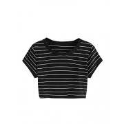 SweatyRocks Women's Short Sleeve Striped Crop T-Shirt Casual Tee Tops - 半袖衫/女式衬衫 - $10.99  ~ ¥73.64