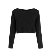 SweatyRocks Women's Solid Plain Long Sleeve Ribbed Knit Pullover Crop Tee Tops - 半袖シャツ・ブラウス - $9.99  ~ ¥1,124