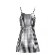 SweatyRocks Women's Spaghetti Strap Lace Up Back Casual Short Mini Gingham Dress - Obleke - $9.99  ~ 8.58€