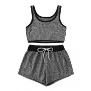 SweatyRocks Women's Suit Two Piece Outfits Sleeveless Crop Cami Top and Shorts Set - Abiti - $13.99  ~ 12.02€