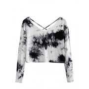 SweatyRocks Women's Tie Dye Print Crop Top T Shirt Long Sleeve - Shirts - $9.99  ~ £7.59