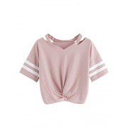 SweatyRocks Women's Twist Front Cut Out Short Sleeve Crop Top T-Shirt - Shirts - $9.99  ~ £7.59