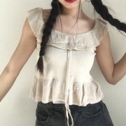 Sweet ruffled waist knitted sweater suspenders - Košulje - kratke - $25.99  ~ 165,10kn