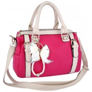 TANIKA Butterfly Bow Tassel 2-Tone Double Top Handle Bowler Satchel Shopper Tote Purse Bowling Handbag Convertible Shoulder Bag Pink - Hand bag - $27.50 