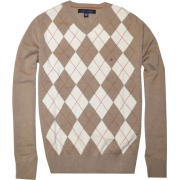 TOMMY HILFIGER Mens Argyle V-Neck Plaid Knit Sweater Beige/White - Pullovers - $28.99 