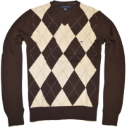 TOMMY HILFIGER Mens Argyle V-Neck Plaid Knit Sweater Brown/Cream/Gray - Swetry - $39.99  ~ 34.35€