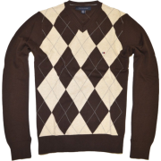 TOMMY HILFIGER Mens Argyle V-Neck Plaid Knit Sweater Brown/Cream/Gray - Pullovers - $28.99 