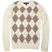 TOMMY HILFIGER Mens Argyle V-Neck Plaid Knit Sweater Cream/Beige - Пуловер - $39.99  ~ 34.35€
