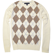 TOMMY HILFIGER Mens Argyle V-Neck Plaid Knit Sweater Cream/Beige - Pullovers - $28.99 