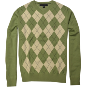 TOMMY HILFIGER Mens Argyle V-Neck Plaid Knit Sweater Green/Off White - Jerseys - $39.99  ~ 34.35€