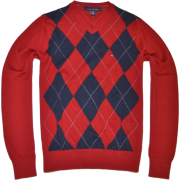 TOMMY HILFIGER Mens Argyle V-Neck Plaid Knit Sweater Red/navy/gray - Pullovers - $28.99 