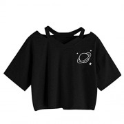 TOPUNDER Summer Women Casual Shirt Planet Printed Tank Short Sleeve Blouse Crop Tops - Hemden - kurz - $3.29  ~ 2.83€