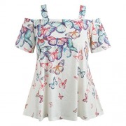 TOPUNDER Women Open Shoulder Tops Plus Size T-Shirt Butterfly Blouse - Košulje - kratke - $1.69  ~ 10,74kn