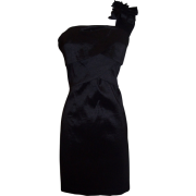 Taffeta Side Ruffle Knee-length Dress Black - Dresses - $49.99 