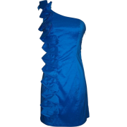 Taffeta Side Ruffle Knee-length Dress Cobalt-Blue - Dresses - $49.99 