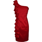 Taffeta Side Ruffle Knee-length Dress Red - Dresses - $49.99 