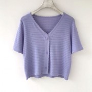 Taro Purple Crochet Flower Hollow Lace Loose Short T-shirt Top - Camicie (corte) - $19.99  ~ 17.17€