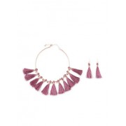 Tassel Collar Necklace with Matching Earrings - Earrings - $6.99 