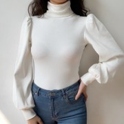 Temperament Turtleneck Puff Sleeve Bodyo - Košulje - kratke - $25.99  ~ 165,10kn