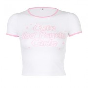 Temperament top female letter printed short-sleeved T-shirt - Camicie (corte) - $19.99  ~ 17.17€