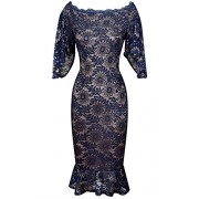 Tempt Me Womens Off Shoulder High Waist Lace Flower Print Bodycon Short Swing Vintage Sleeve Cocktail Party Dress - ワンピース・ドレス - $29.99  ~ ¥3,375