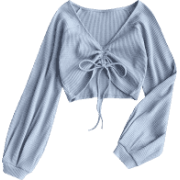 Textured Knitted Gathered Top - Koszulki - długie - 