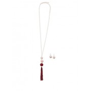 Thread Wrapped Beaded Tassel Necklace and Earrings - Earrings - $4.99 