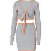 Tie V-neck and long-sleeved T-shirt short skirt with contrasting color - Haljine - $21.99  ~ 139,69kn