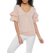 Tiered Sleeve V Neck Top - Top - $14.97  ~ 12.86€