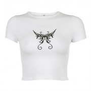 Tight-fitting short cropped navel T-shirt slim slimming butterfly embroidered to - Camicie (corte) - $19.99  ~ 17.17€