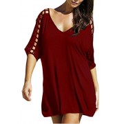 Tingwin Women Openwork Mini Casual Summer Sexy Over Size Long Sleeved Dress - Dresses - $21.75 