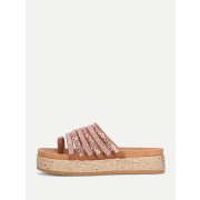 Toe Ring Rhinestone Flat Sandals - Sandals - $34.00 