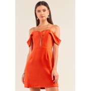 Tomato Red Sweetheart Neck Off The Shoulder Mini Dress - Vestidos - $16.28  ~ 13.98€