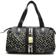 Tommy Hilfiger "Large Logo" Leeds Bowler Satchel Handbag in Black; White Stripe (TH HANDBAGS, PURSES, BAGS) - Hand bag - $92.00 