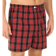Tommy Hilfiger 4 Pack Woven Boxer (09T0294) Onyx/Carbon/Black/Red - Underwear - $40.00 
