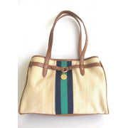 Tommy Hilfiger Canvas Medium Shopper Tote Handbag, Beige/Green & Navy Stripe - Hand bag - $89.99 