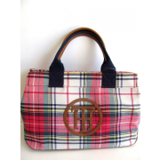 Tommy Hilfiger East West Signature TH Emblem Logo Satchel Handbag, Multi Plaid - Hand bag - $79.98 