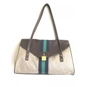 Tommy Hilfiger Flap Satchel Handbag, Beige, Brown Trims, Green & Navy Stripes - Hand bag - $79.98 