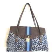 Tommy Hilfiger Flap Satchel Handbag, Blue/Brown Trims - Hand bag - $89.00 