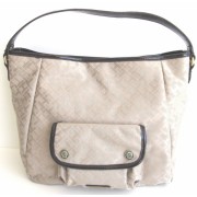 Tommy Hilfiger Hobo Handbag, with Front Pocket, Beige/ Patent Leather-like Trims in Brown - Hand bag - $84.00 