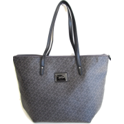 Tommy Hilfiger Large TH Coated Tote Handbag, Black, Gray Alpaca - Hand bag - $85.00 