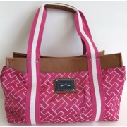 Tommy Hilfiger Medium Iconic Satchel, "Large Logo", Pink /White Stripe - Hand bag - $79.98 