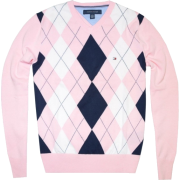 Tommy Hilfiger Men Argyle Plaid Knit Logo V-Neck Sweater Light pink/white/navy - Maglioni - $39.99  ~ 34.35€