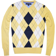 Tommy Hilfiger Men Argyle Plaid Knit Logo V-Neck Sweater Yellow/white/navy - Jerseys - $39.99  ~ 34.35€