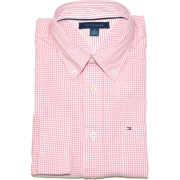 Tommy Hilfiger Men Custom Fit Plaid Long Sleeve Logo Shirt Light Pink/White - Košulje - duge - $39.99  ~ 34.35€