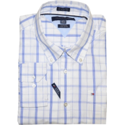 Tommy Hilfiger Men Custom Fit Plaid Long Sleeve Logo Shirt White/Blue - Košulje - duge - $46.99  ~ 298,51kn