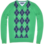 Tommy Hilfiger Men Logo Argyle V-neck Sweater Pullover Green/Navy - Maglioni - $44.99  ~ 38.64€