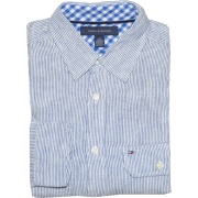 Tommy Hilfiger Men Long Sleeve Logo Striped Linen Shirt Navy/White - Košulje - duge - $41.99  ~ 266,74kn