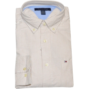Tommy Hilfiger Men Striped Long Sleeve Logo Oxford Shirt White/Beige - Košulje - duge - $37.98  ~ 241,27kn
